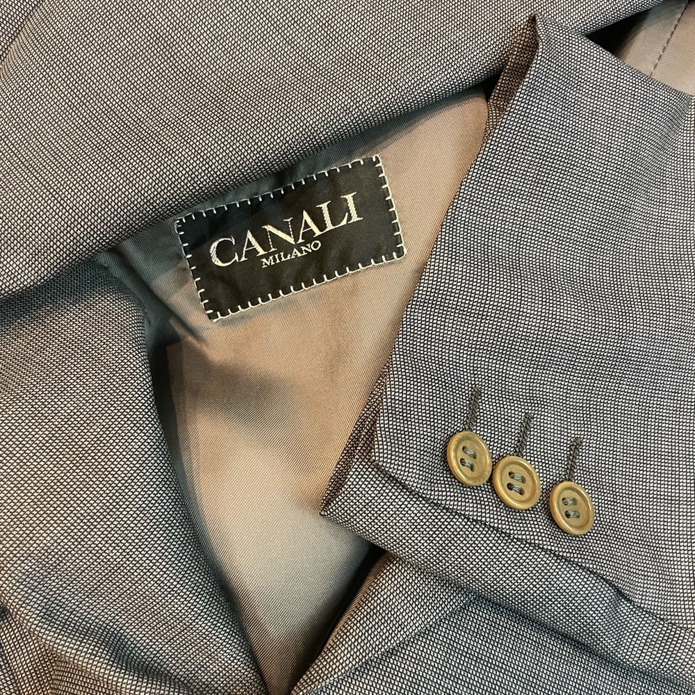 CANALI Italy Grey Wool Regular Blazer EU 54 US 44 R Nailhead Two Buttons XL